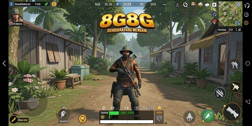 Tangkapan layar gameplay 8G8G menunjukkan desain grafis yang mengagumkan dan interaksi karakter.