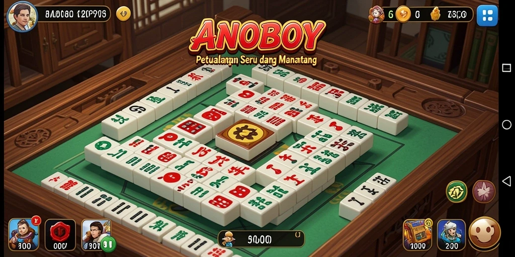 Tangkapan layar gameplay ANOBOY menampilkan aksi mencocokkan ubin Mahjong yang seru.