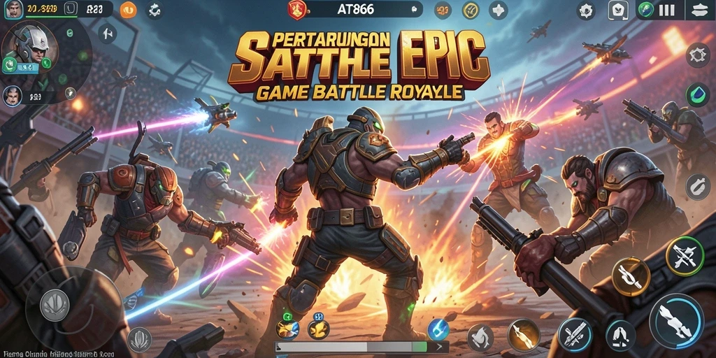 Screenshot dari gameplay epik AT866 dengan aksi Battle Royale yang mendebarkan.