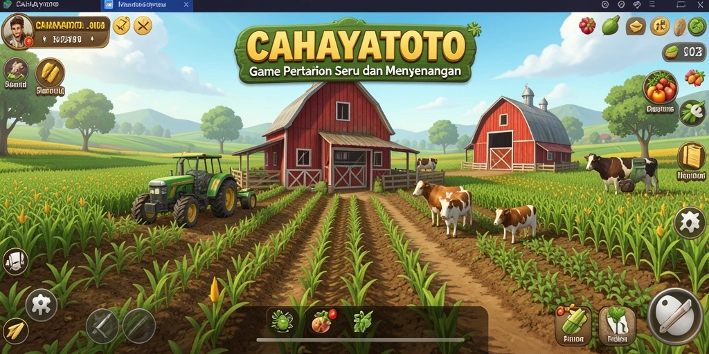 Tangkapan layar gameplay CAHAYATOTO menampilkan ladang yang subur dan interaksi karakter.