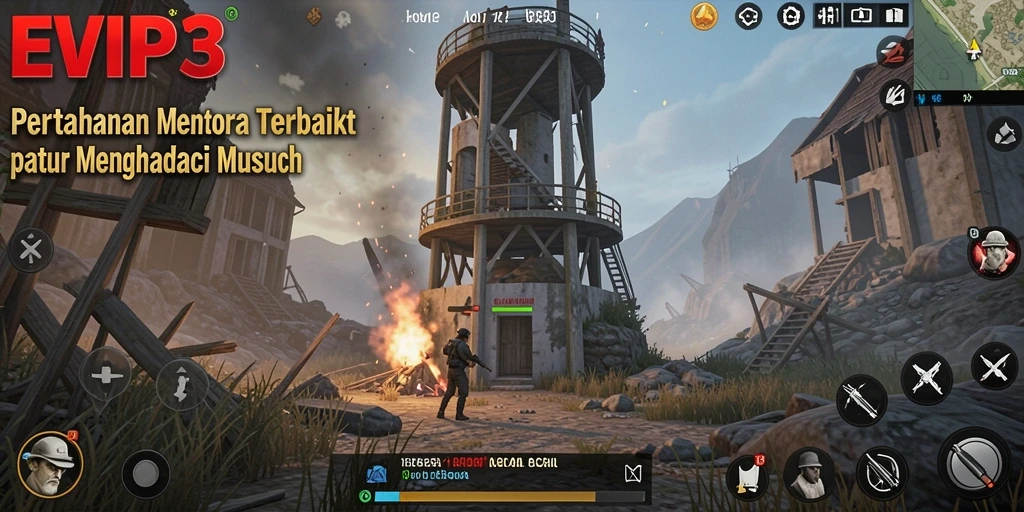 Tampilan gameplay menara pertahanan yang mendebarkan di EVIP3.