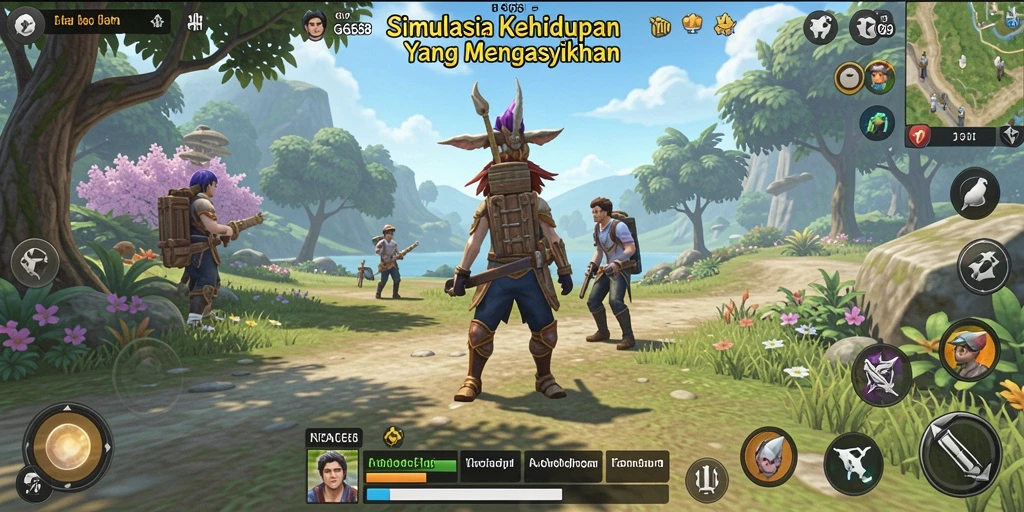 Tampilan gameplay G668 yang menggambarkan aktivitas simulasi kehidupan sehari-hari.