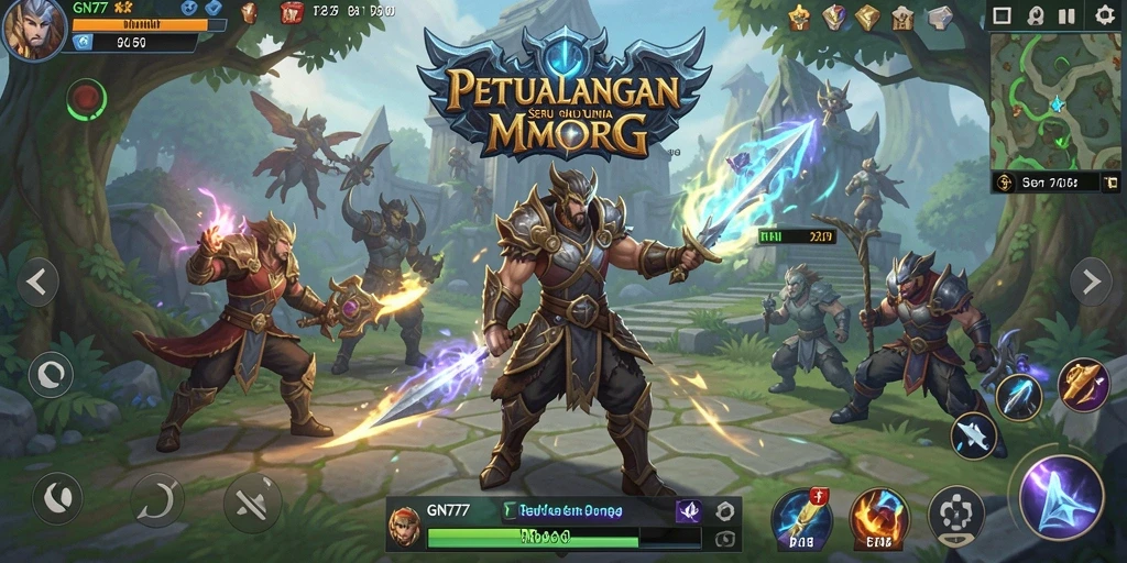 Screenshot gameplay GN777 menampilkan aksi pertempuran epik dalam MMORPG.