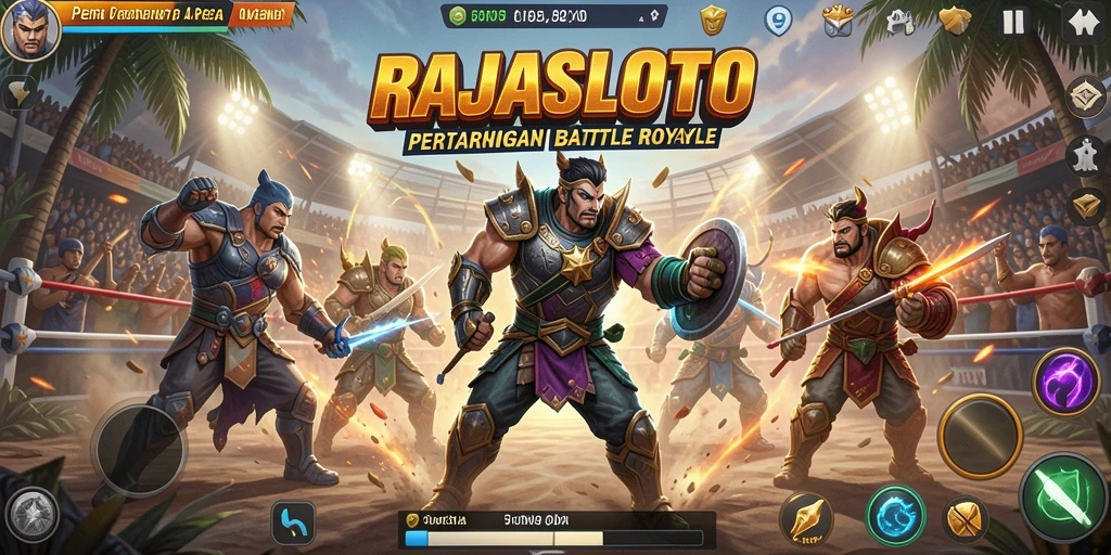 Tampilan seru dari gameplay Battle Royale di RAJASLOTO.